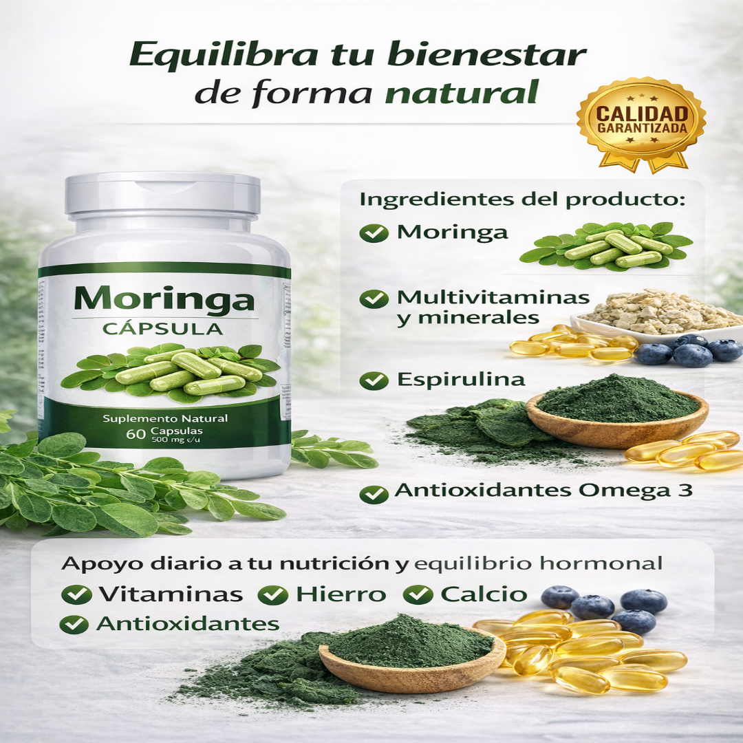 Moringa Cápsulas : Vitaminas y Antioxidantes GRATIS Recetario