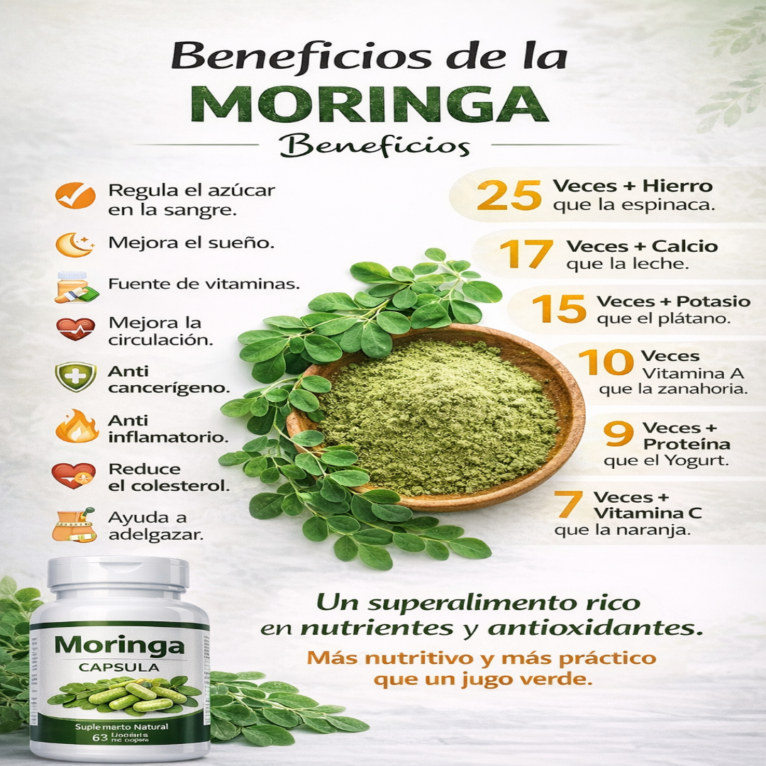 Moringa Cápsulas : Vitaminas y Antioxidantes GRATIS Recetario